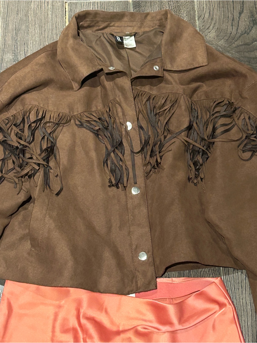HM Cropped Brown Suede Fringe Jacket L